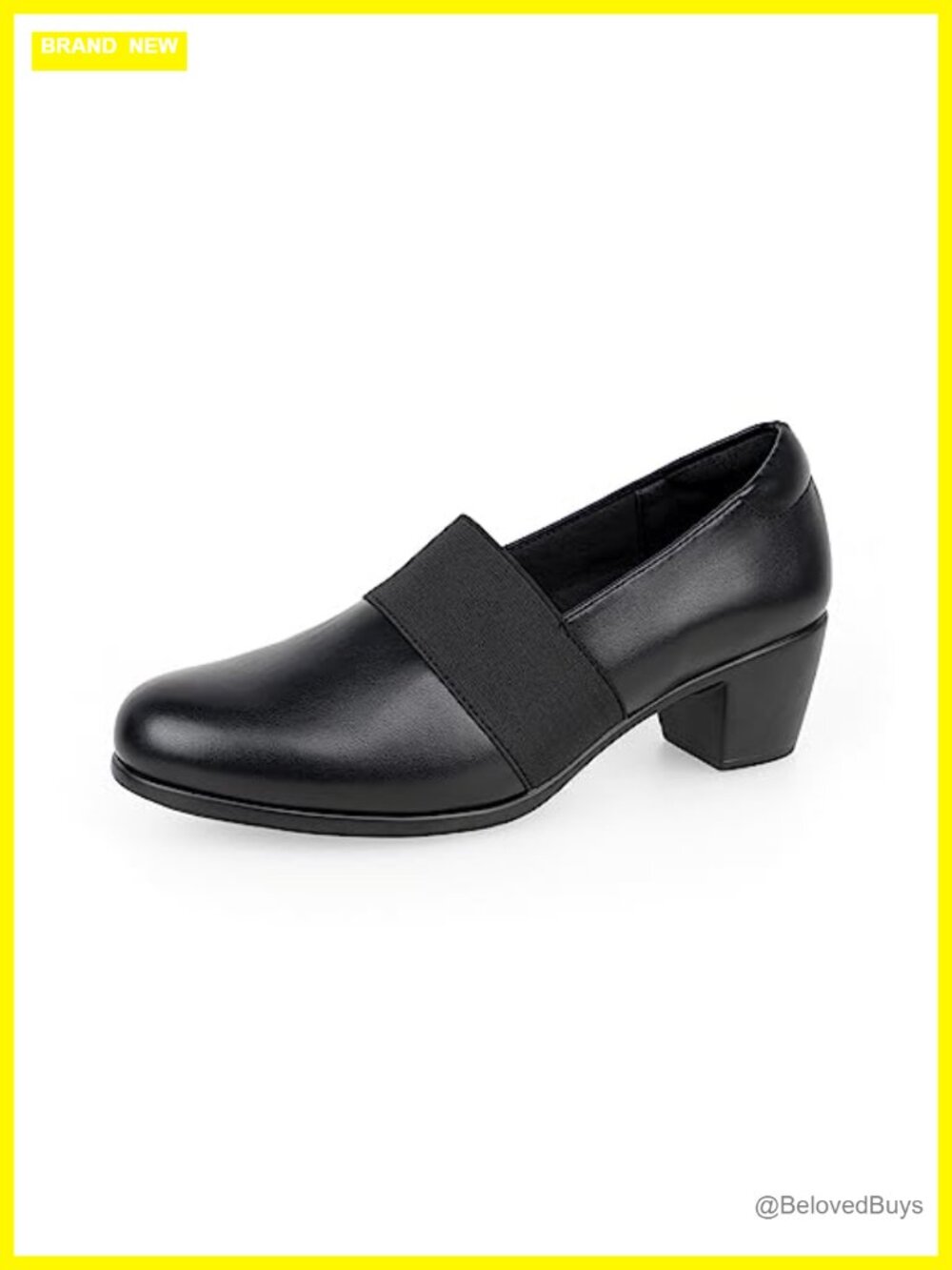 Women's Low Block Heels Pumps Comfy Slip On Faux Leather Dress Shoes